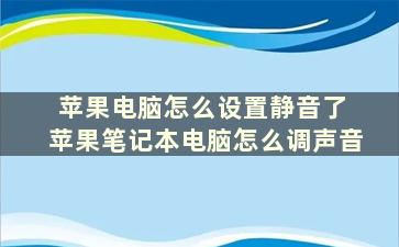 苹果电脑怎么设置静音了 苹果笔记本电脑怎么调声音